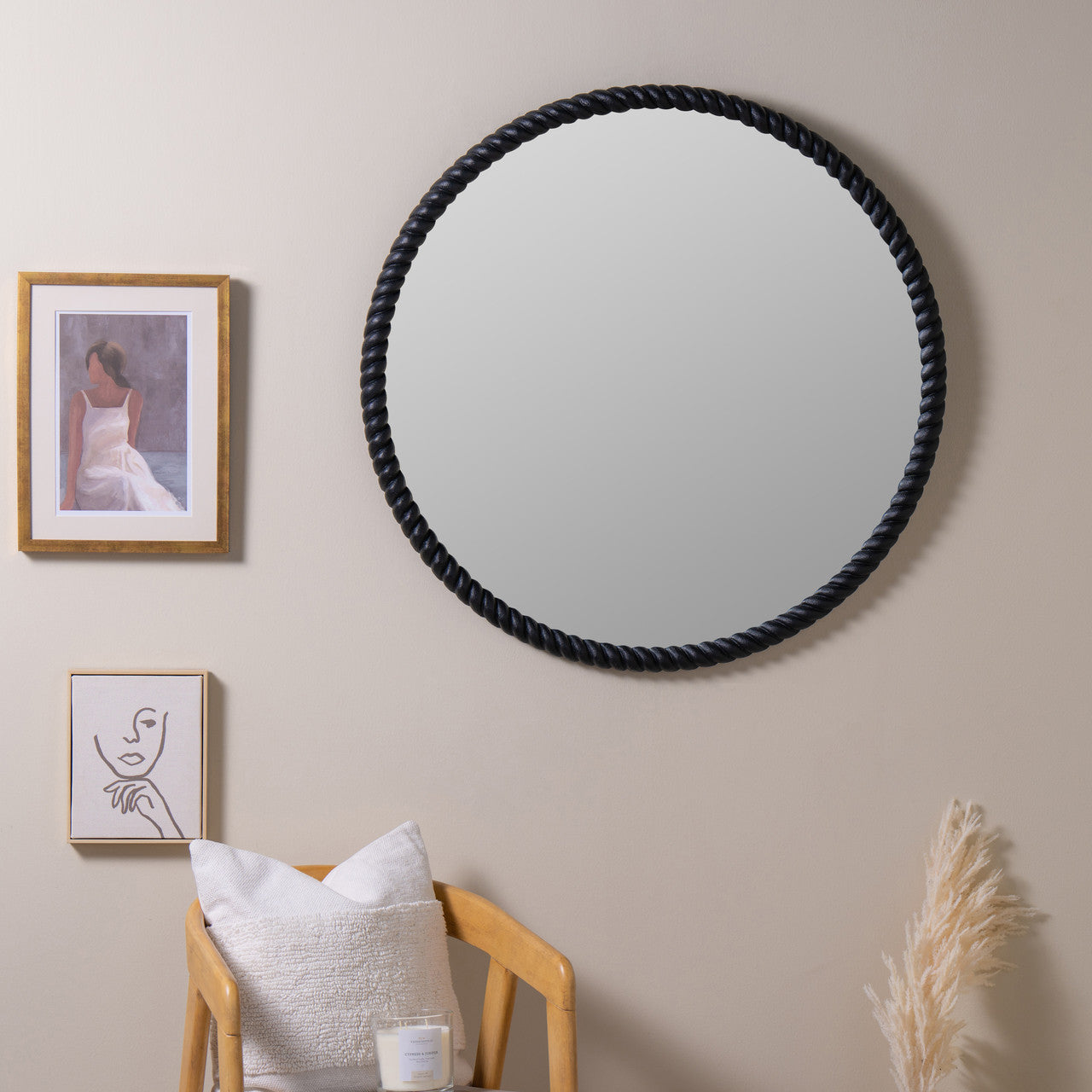 Eva Black Round Mirror