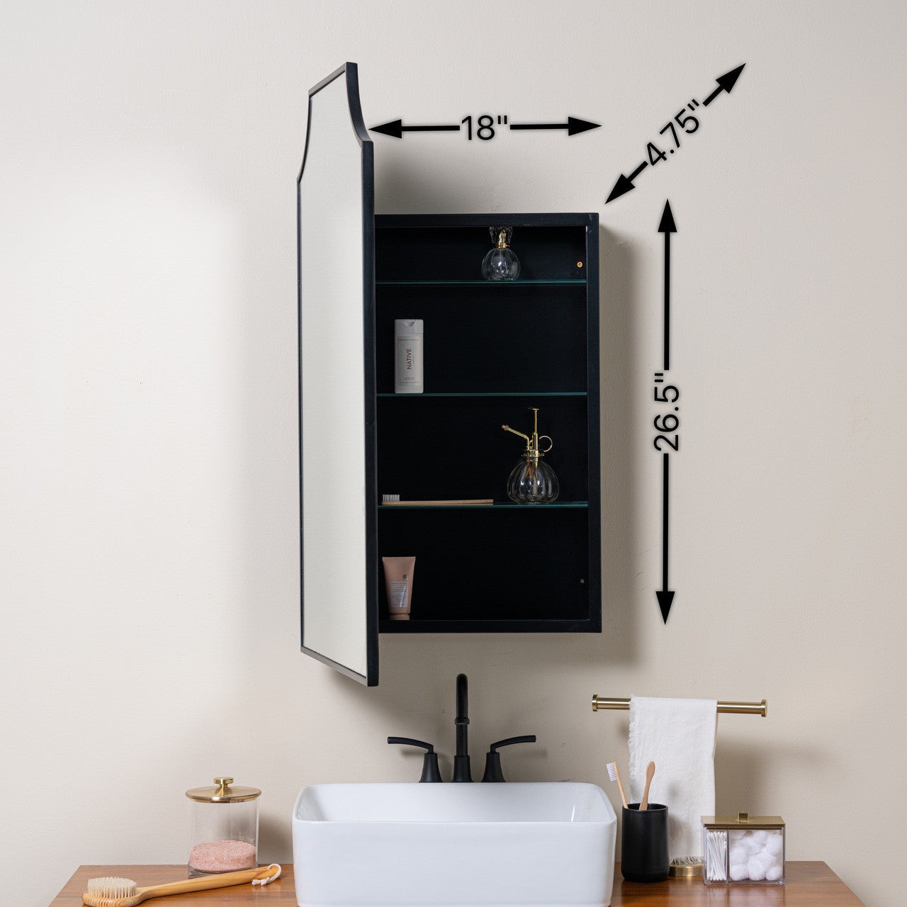 Simone Black Medicine Cabinet - Recess Mount