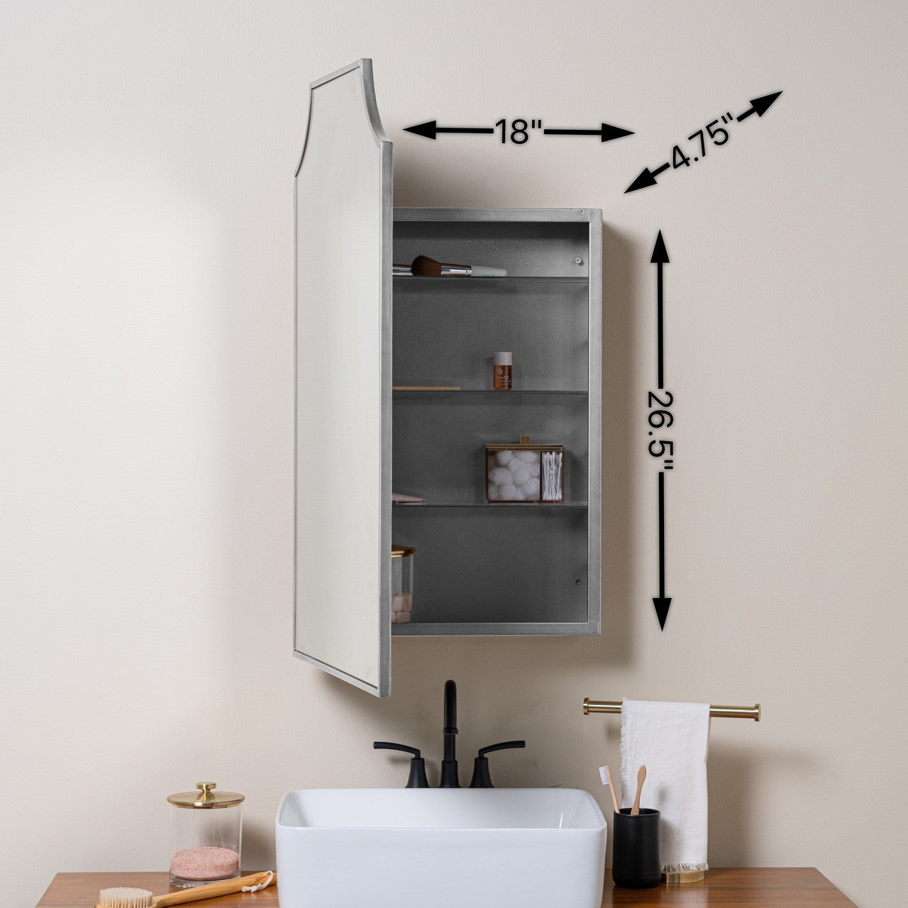 Simone Silver Medicine Cabinet - Recess Mount