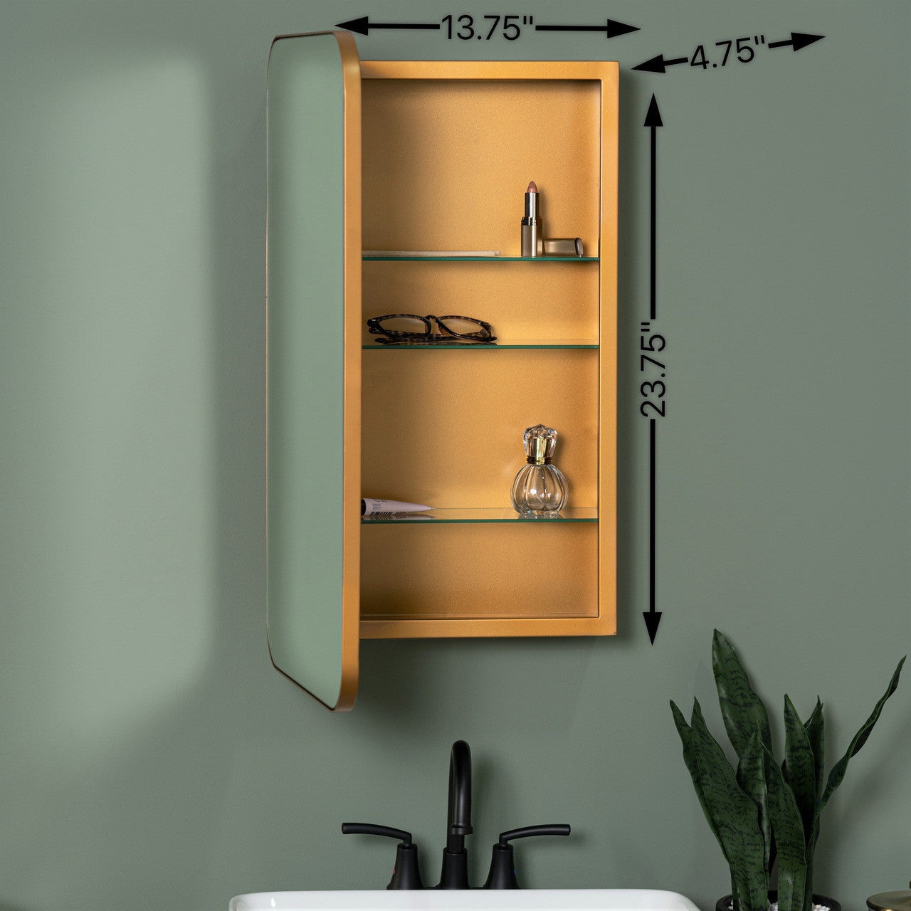 Hadley Gold Medicine Cabinet - Recess Mount