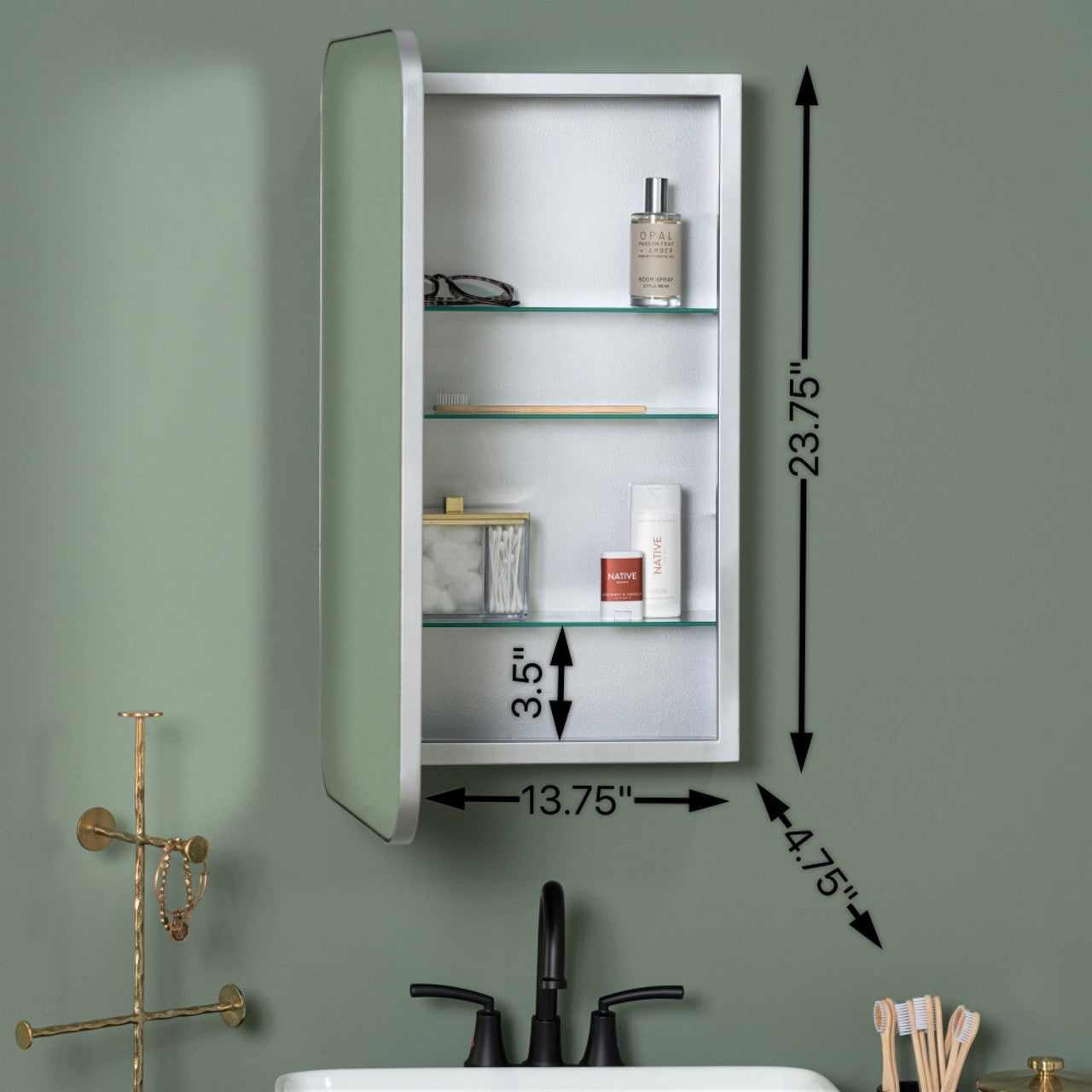 Hadley Silver Medicine Cabinet - Recess Mount